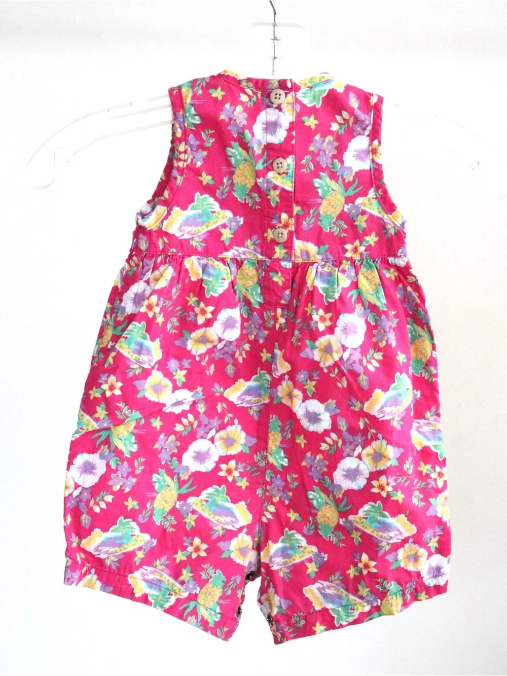 LL Bean Vintage Hot Pink Floral Baby Romper 0J22 12 MTH TOD